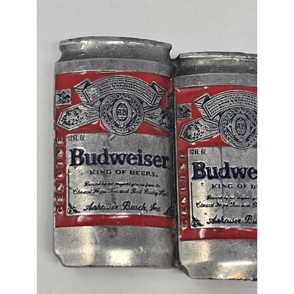 BUDWEISER ANHEUSER-BUSCH VINTAGE METAL BELT BUCKLE BEER CANS PEWTER RED MENS OS